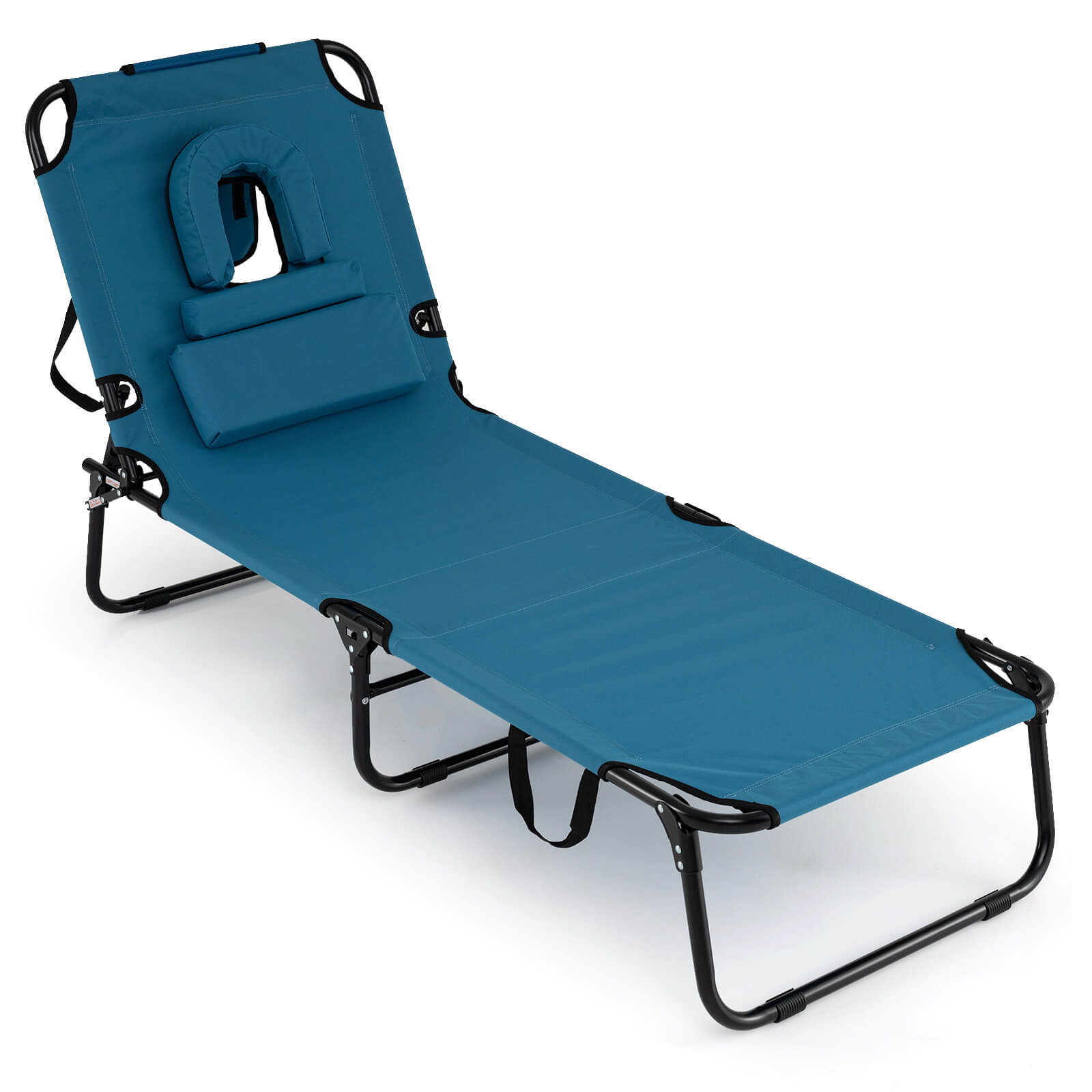 [Tanning Chair With Pillows] Folding Face Down Tanning Chair, Beach Lounge Chair With Face Hole, 3 Removable Pillows And 4-Position Adjustable Backrest, Heavy-Duty Sunbathing Recliner, Chaise Lounge Chair For Patio, Lawn And Deck