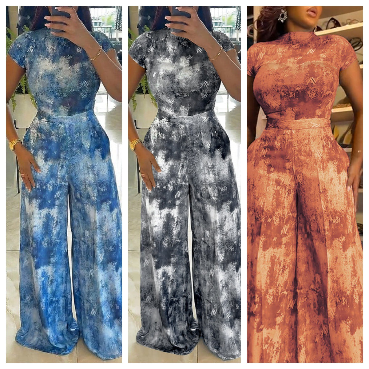Euro-American Fashion Printed Belted Wide-leg Jumpsuit