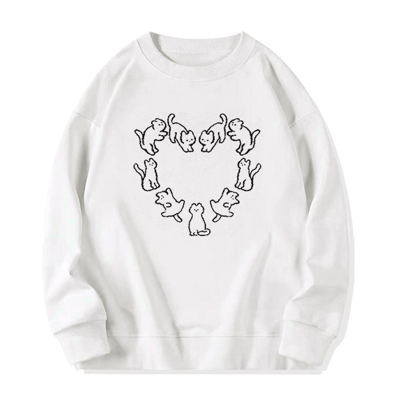 Cute Cat Print Casual Crew Neck Sweatshirt