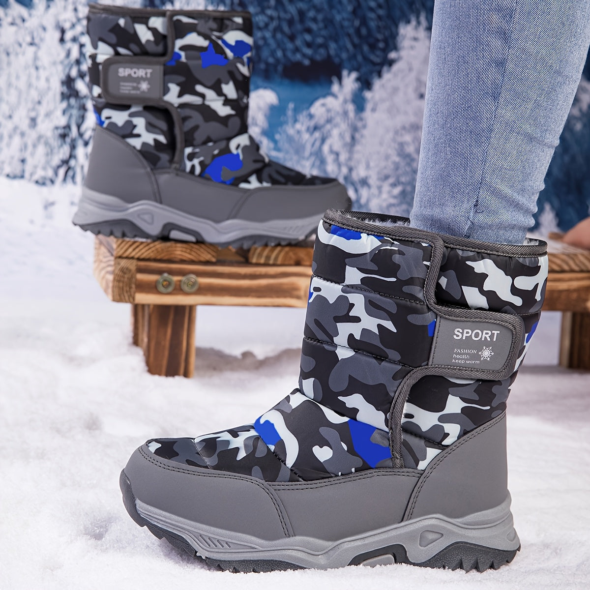Unisex High‑Top Winter Snow Boots in Camouflage
