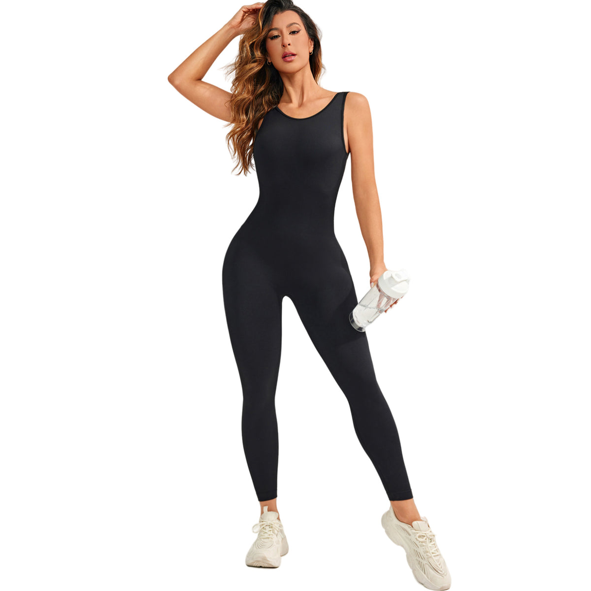 Seamless V-Neck Back-Slimming Fitness & Yoga Jumpsuit