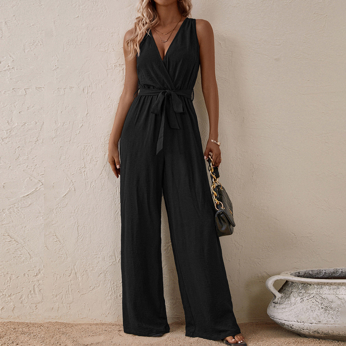 Chic High-Waist Sleeveless Casual Jumpsuit