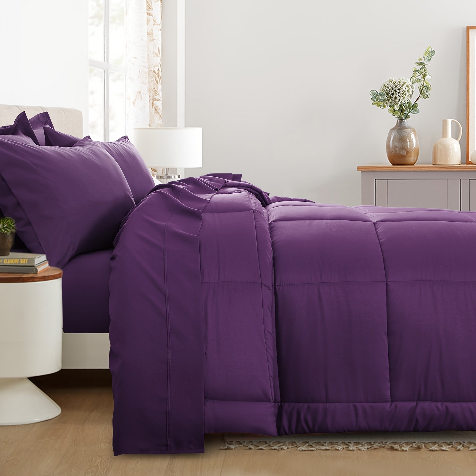 7pcs Ultra-Soft Bed In A Bag, Down Alternative Bedding Sets With All Season Quilted Comforter, Flat Sheet, Fitted Sheet, Pillowcases -Gifts For The Family And Friends