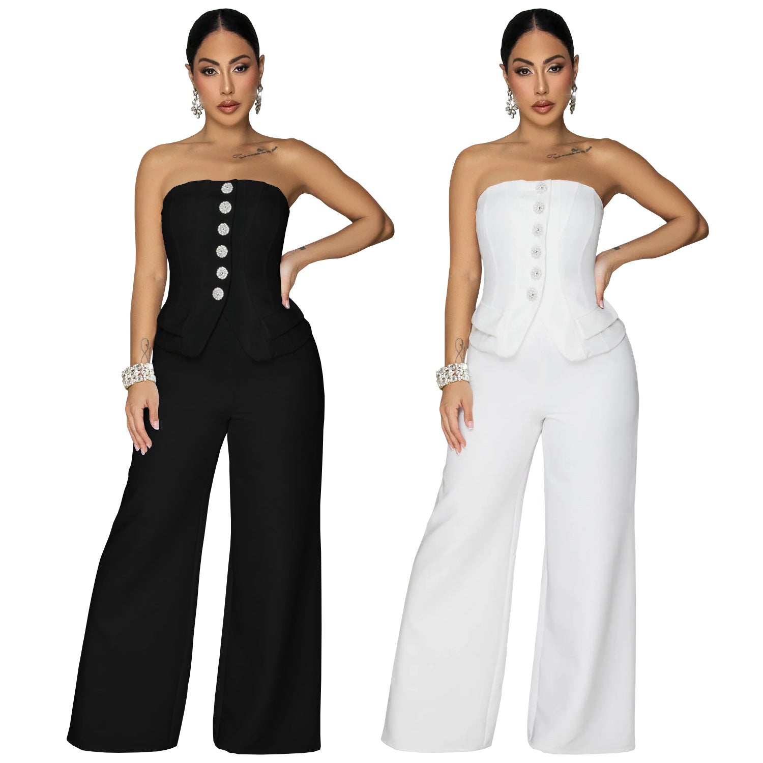Women's Sexy Strapless Backless Wide-Leg Jumpsuit