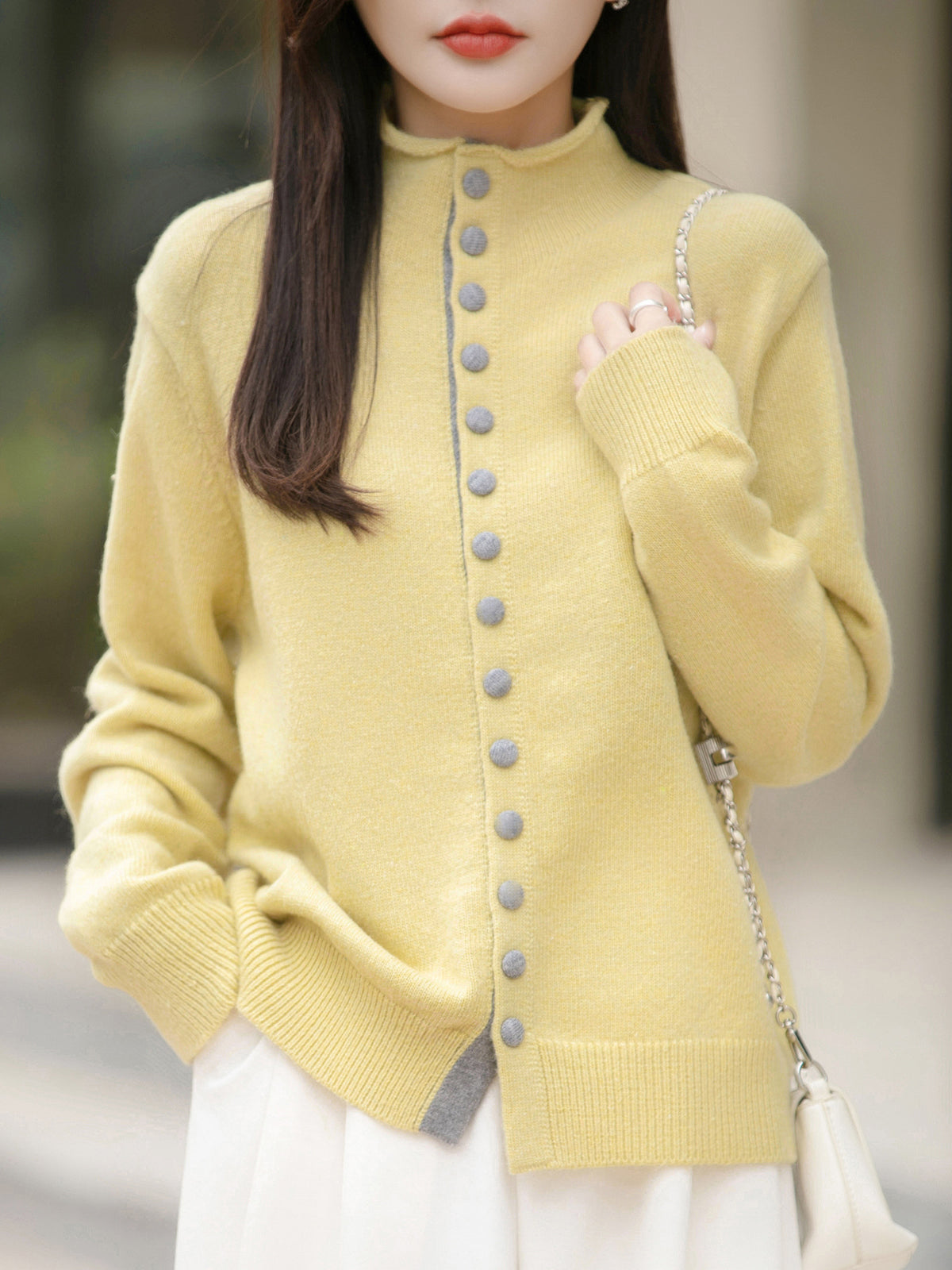 Old Money Style Color-block Knitted Cardigan Womens Chic Contrasting Color Sweater Coat