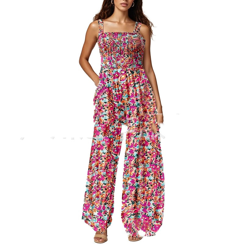 Women's Strappy Loose Printed Jumpsuit