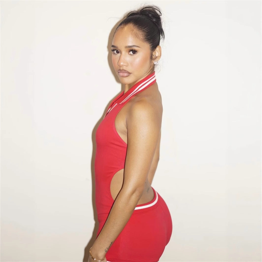 Women's Halter Sleeveless Active Sports Jumpsuit Romper