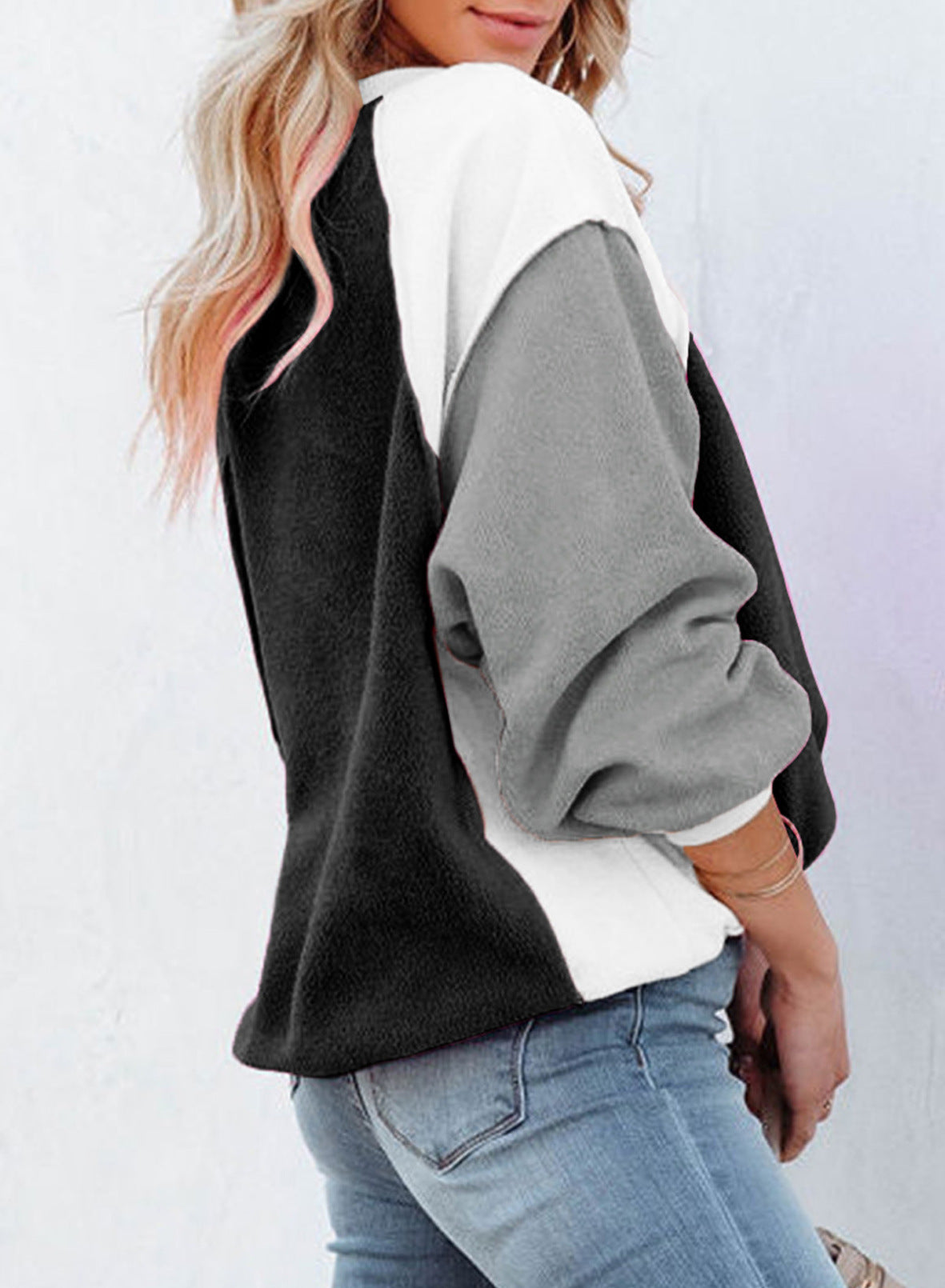 Cozy Colorblock Fleece Lantern Sleeve Pullover Top