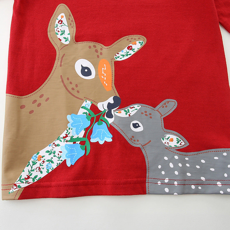 Kids Cute Cartoon Deer Crew Neck Cotton Sweatshirt