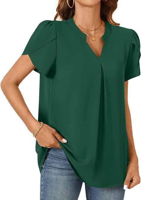 Chic V-Neck Petal Sleeve Loose Blouse for Women
