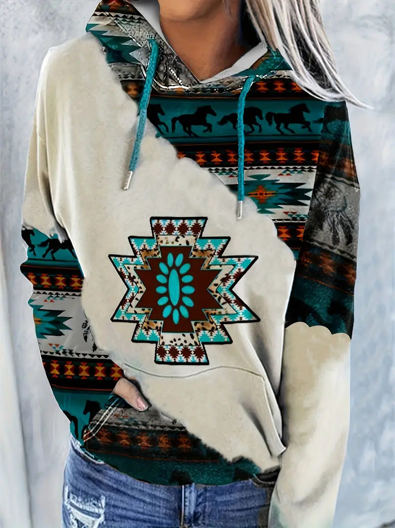 Boho Ethnic Print Loose Fall Winter Hoodie