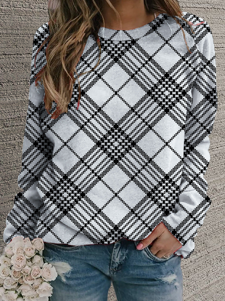 Women's Retro Floral Round Neck Casual Sweater
