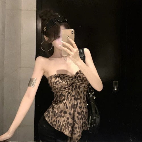 Leopard Print Twist-Back Tube Top – Sexy Slim Fit Vest