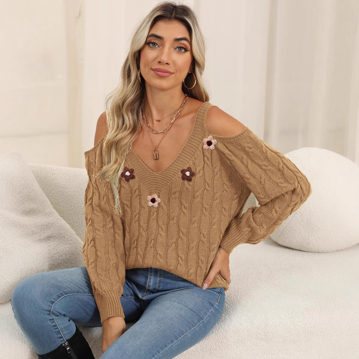 Womens Stylish Strapless Off-shoulder Sweater