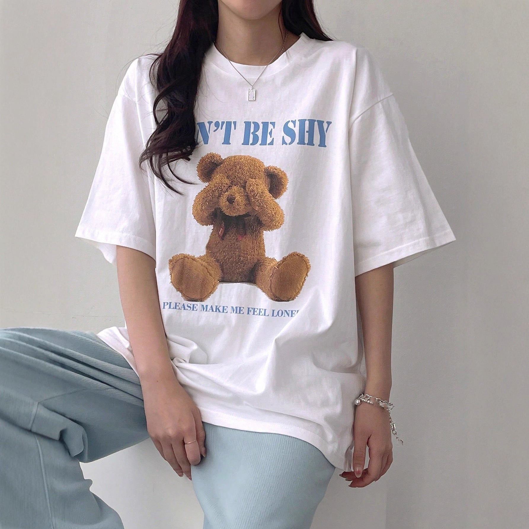 Loose Fit Short-Sleeve T-Shirt with Bear Print – Summer Women’s Tee