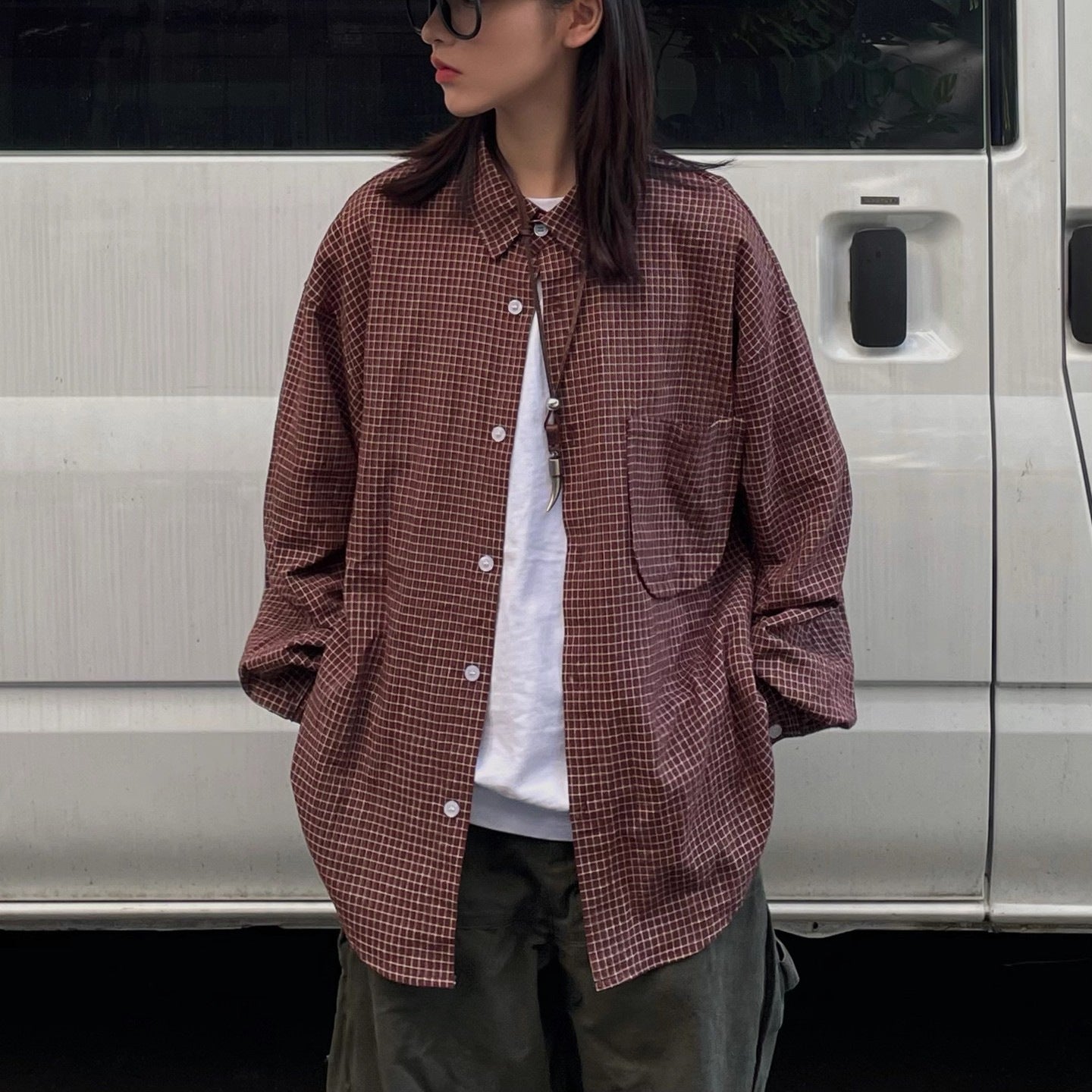 Retro Effortless Loose-Fit Versatile Plaid Lapel Long-Sleeve Shirt