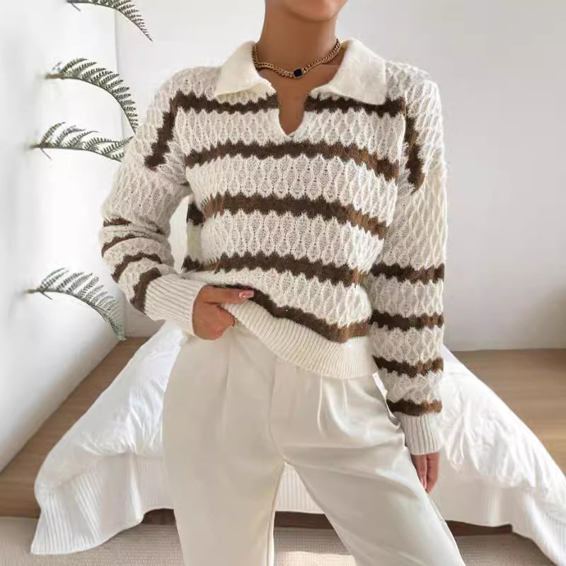 Autumn and Winter Classic Striped Loose Casual Sweater Top