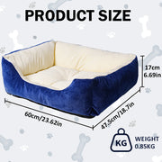 Luxurious Plush All-Size Rectangle Dog Bed Kennel - Ultra-Soft Sheepskin-like Faux, Bite-Resistant & Anti-Slip Bottom, Durable Padded Pet Bed for Small/Medium/Large Dogs, Blue