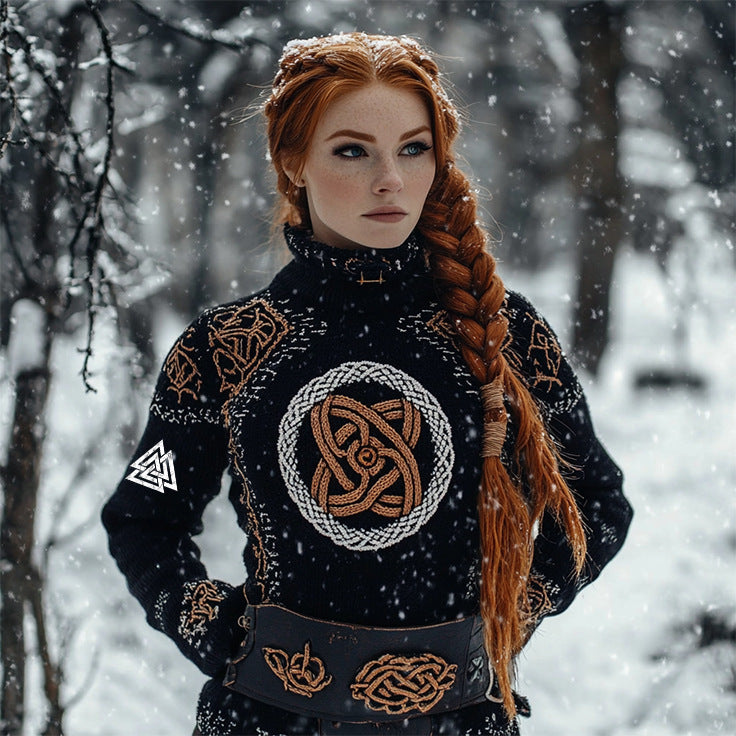 New 3d-printed Loose-fitting High-neck Top for Fallwintercross-border Style Casual Off-shoulder Design for Women