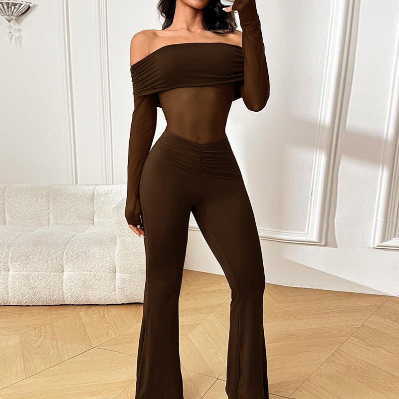 Women's Off-the-Shoulder Mesh Jumpsuit