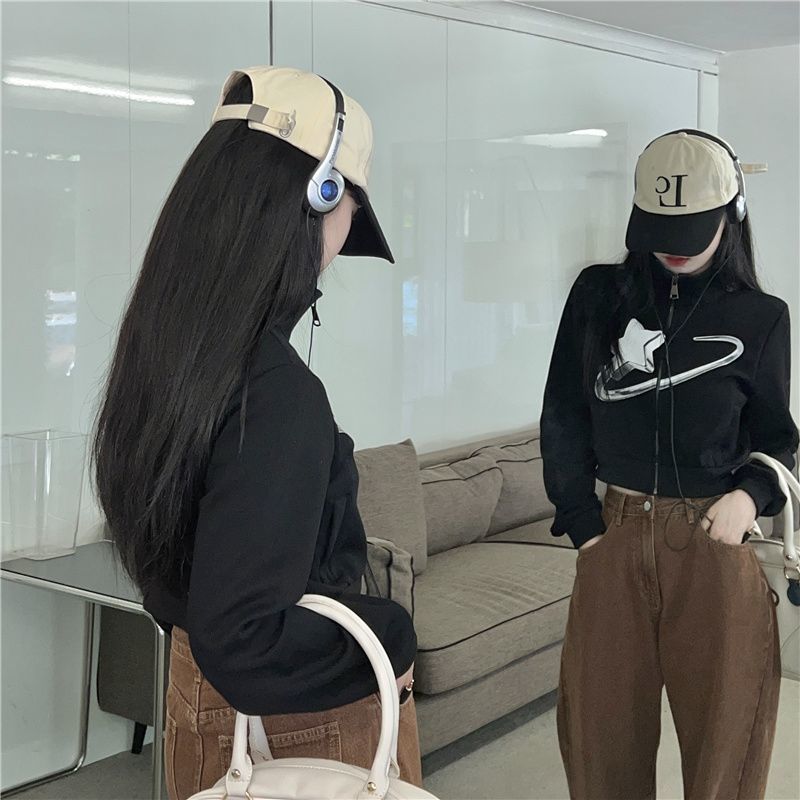 Retro Star Graphic Loose Fit Crop Sweater Jacket