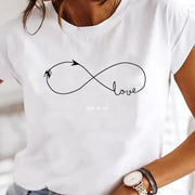 Playful Cartoon Love Letter Tee – Short Sleeve Women’s Top