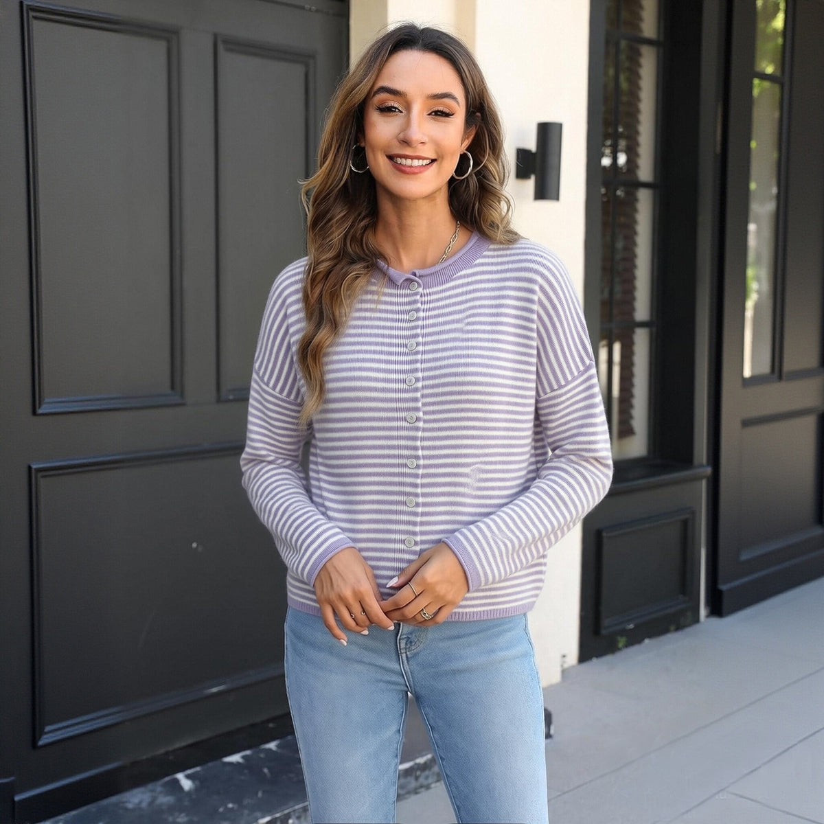 Loose-fit Crew-neck Cardigan Sweater