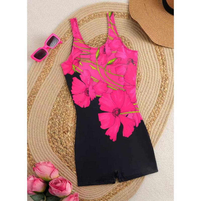 One-piece Floral-print Body-hugging Sexy Swimsuit European And American Style