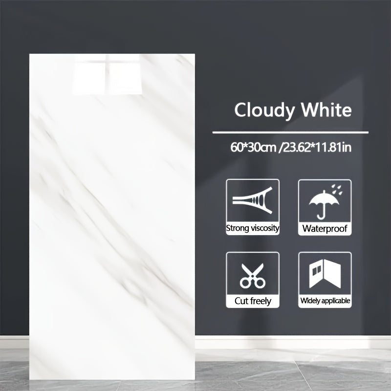 24pcs of Modern Marble Texture Vinyl Wall Tiles, High Gloss Self-Adhesive Decoration, Suitable for Kitchen and Bathroom- Crystal Decoration, Rectangular Space Theme, Easy to Install, Single Use Wall…
