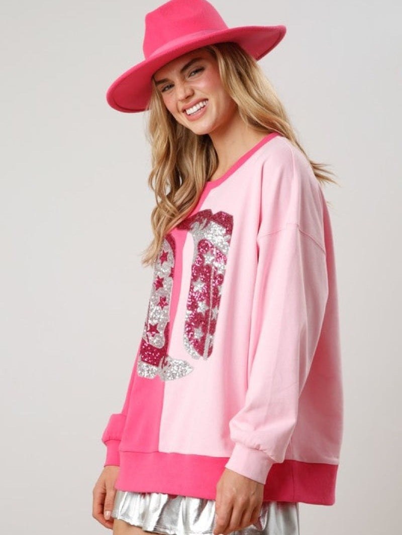 Women's Sequined Color-Block Long-Sleeve Sweater