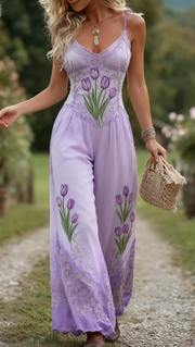 Casual Print Women's Tank Top Pantsuit