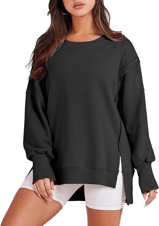 Frayed Hem Split Patchwork Long Sleeve Sweater