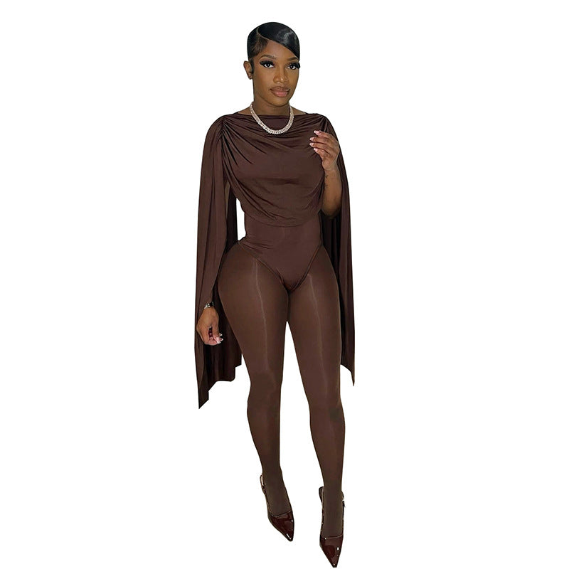 Women's Solid Patchwork Long Sleeve Mesh Jumpsuit
