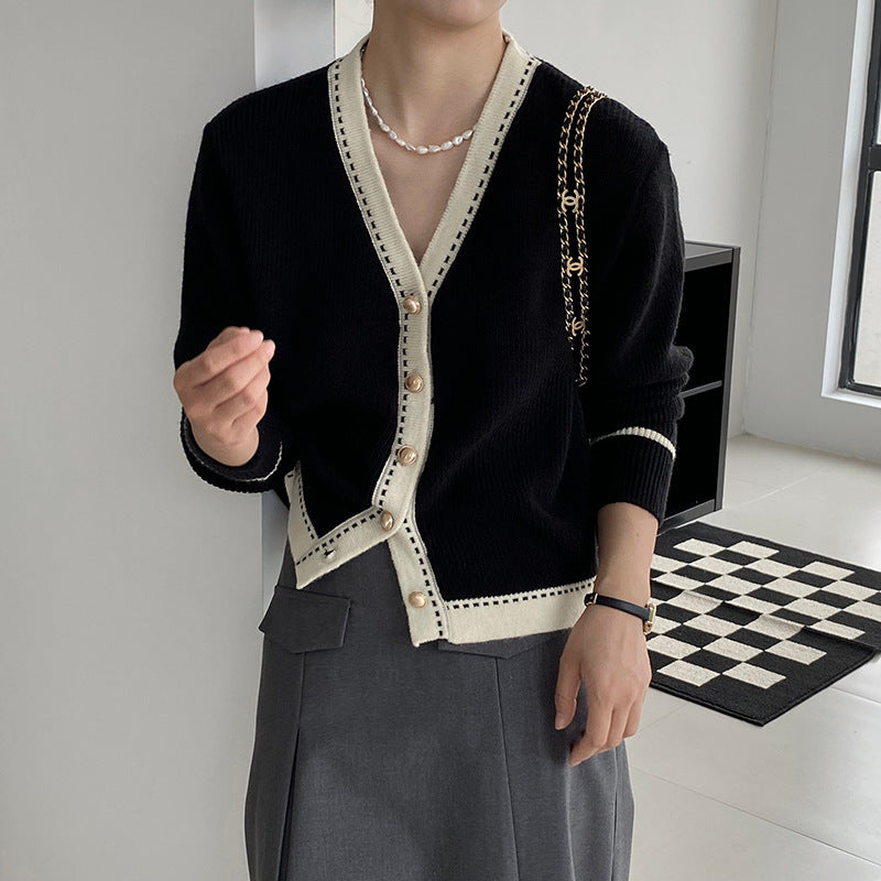 Korean Style Gentle and Comfortable Loose Large V-neck Slimming Bedford Cord Sweater