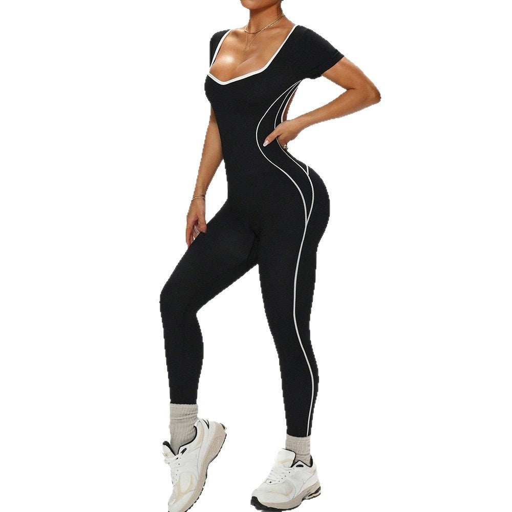 Women's High-Waist Hollow-Back Fitness Yoga Jumpsuit