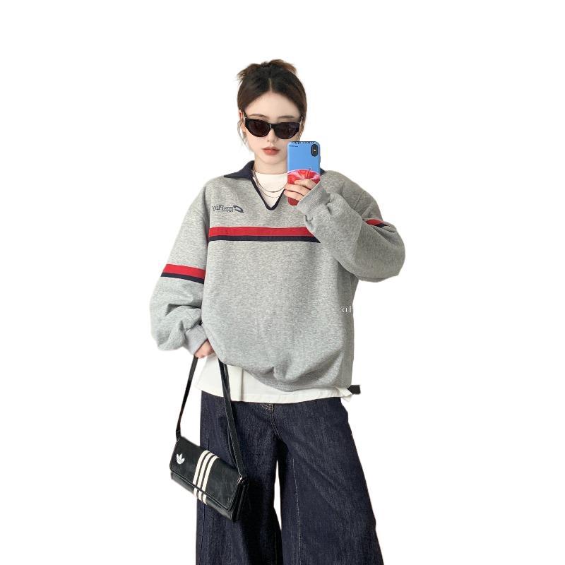 Floral Print Colorblock Loose Long Sleeve Pullover Sweater