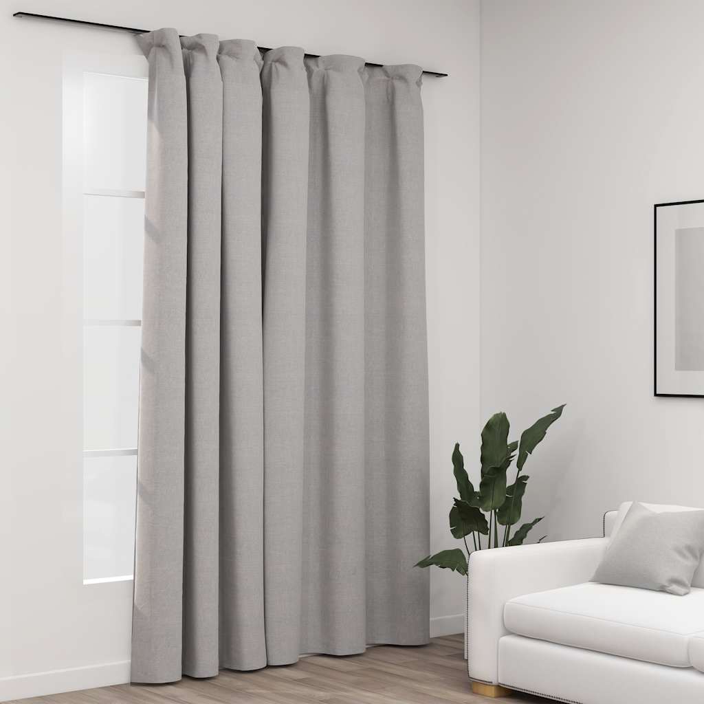 Blackout Curtain with Hooks, Linen Look; Blackout Curtain with