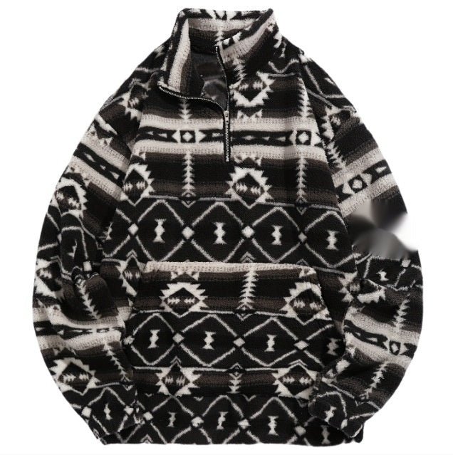 Cozy Ethnic Print Fleece Sweater for Women