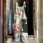 Women's Retro Floral Print Sleeveless Suspender Jumpsuit