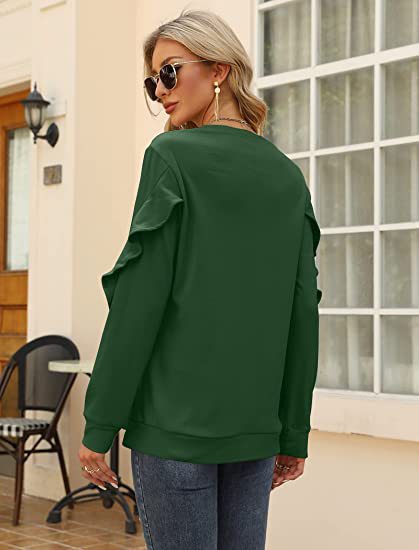 Chic Pleated Long Sleeve Round Neck Casual Women's Sweater