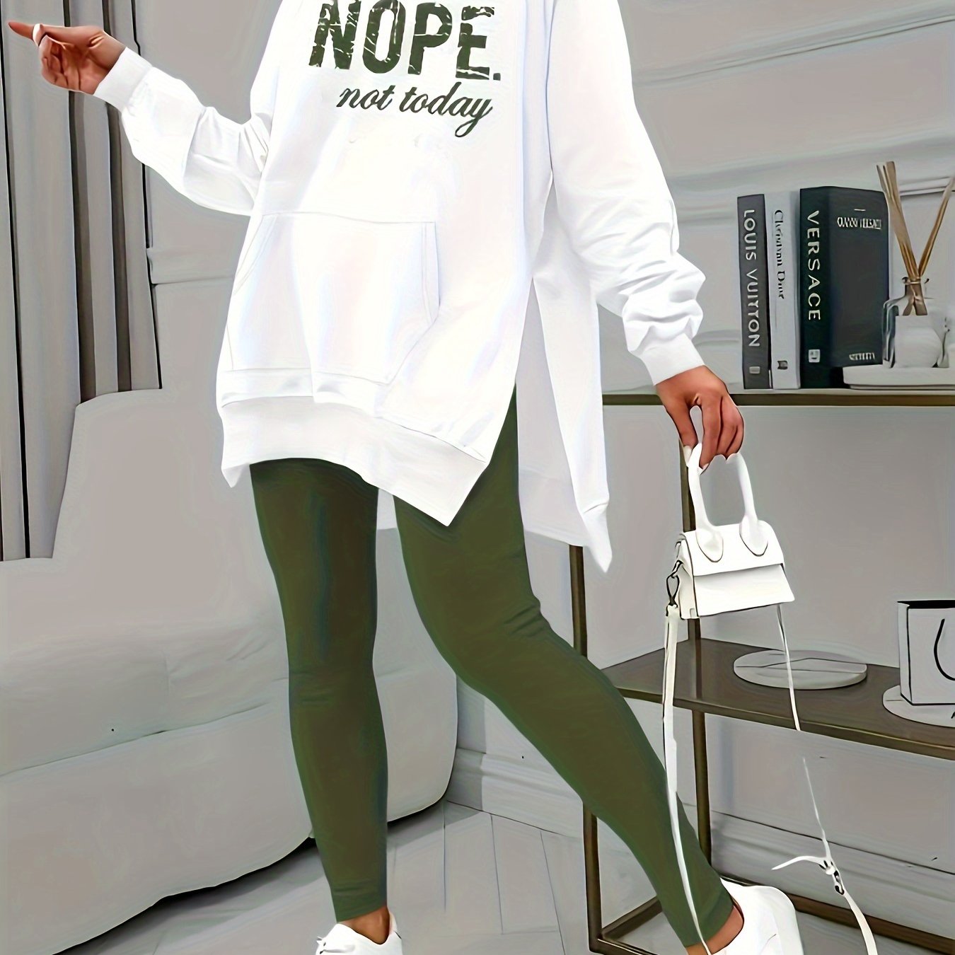 Plus Size Split Hooded Sweatshirt with Letter Print and Pocket Design