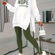 Plus Size Split Hooded Sweatshirt with Letter Print and Pocket Design