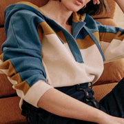 Chic Contrast Stitching Casual Hooded Terry Sweatshirt