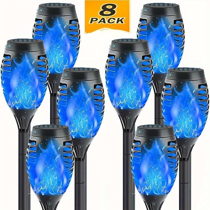 8pcs Halloween Outdoor Solar Lights, Dancing Flashing Flame Torch Lights, Suitable for Trails, Lawns, Gardens, Courtyards, Landscape Decorative Lights
