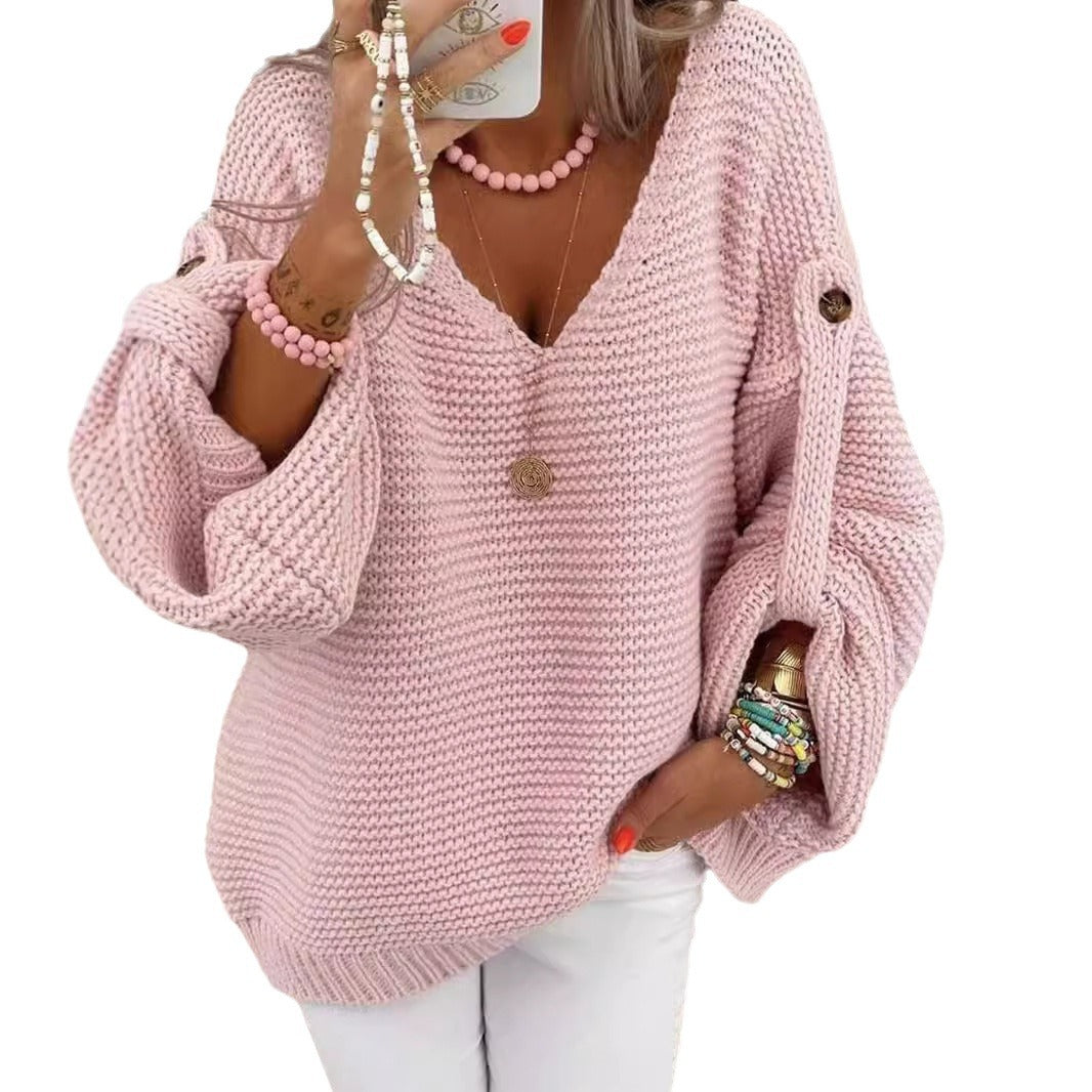 Autumn and Winter Long Sleeve V-neck Sweater