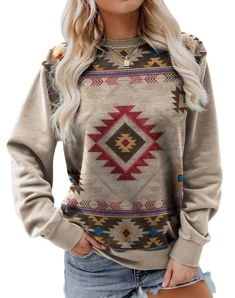 Spring And Autumn Leisure Printed Round Neck Long Sleeve