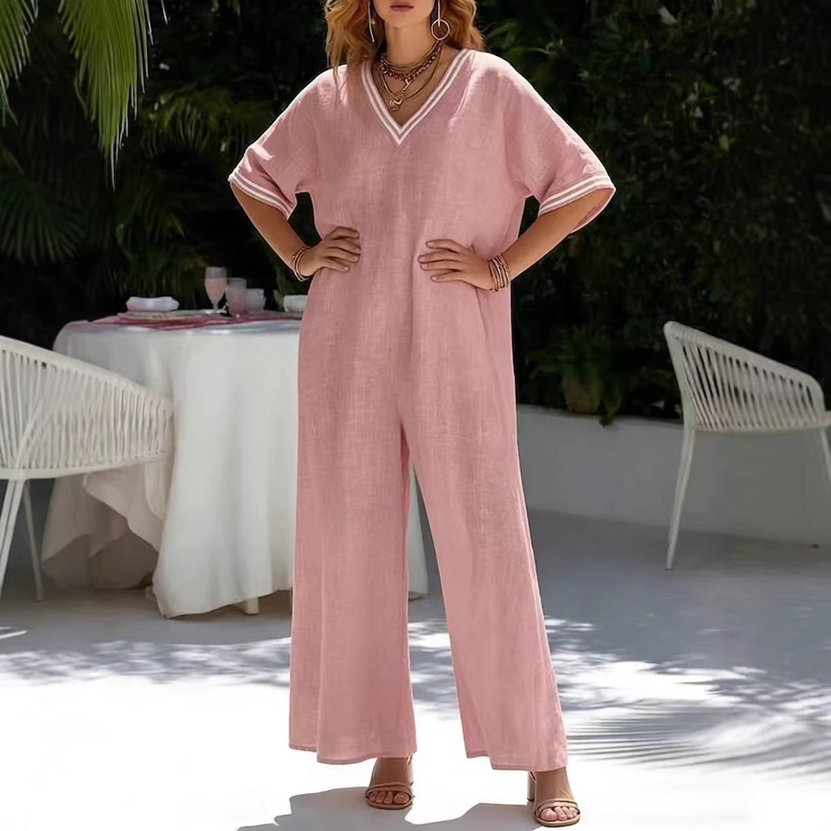 Chic Solid-Color Wide-Leg Casual Jumpsuit