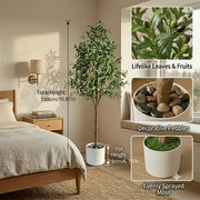 6 foot artificial olive tree with cobblestones and silk leaves