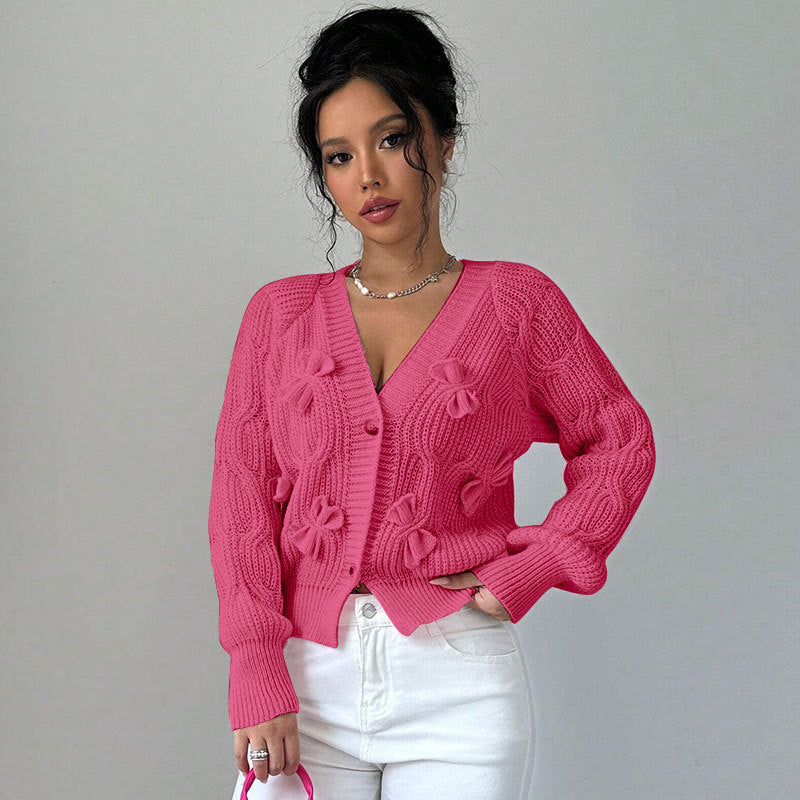 Women's Solid Color Long Sleeve Bowknot Knitwear Cardigan Coat