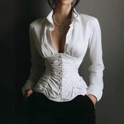 Elegant And Fashionable Womens Shirt With A Deep V-neck Design